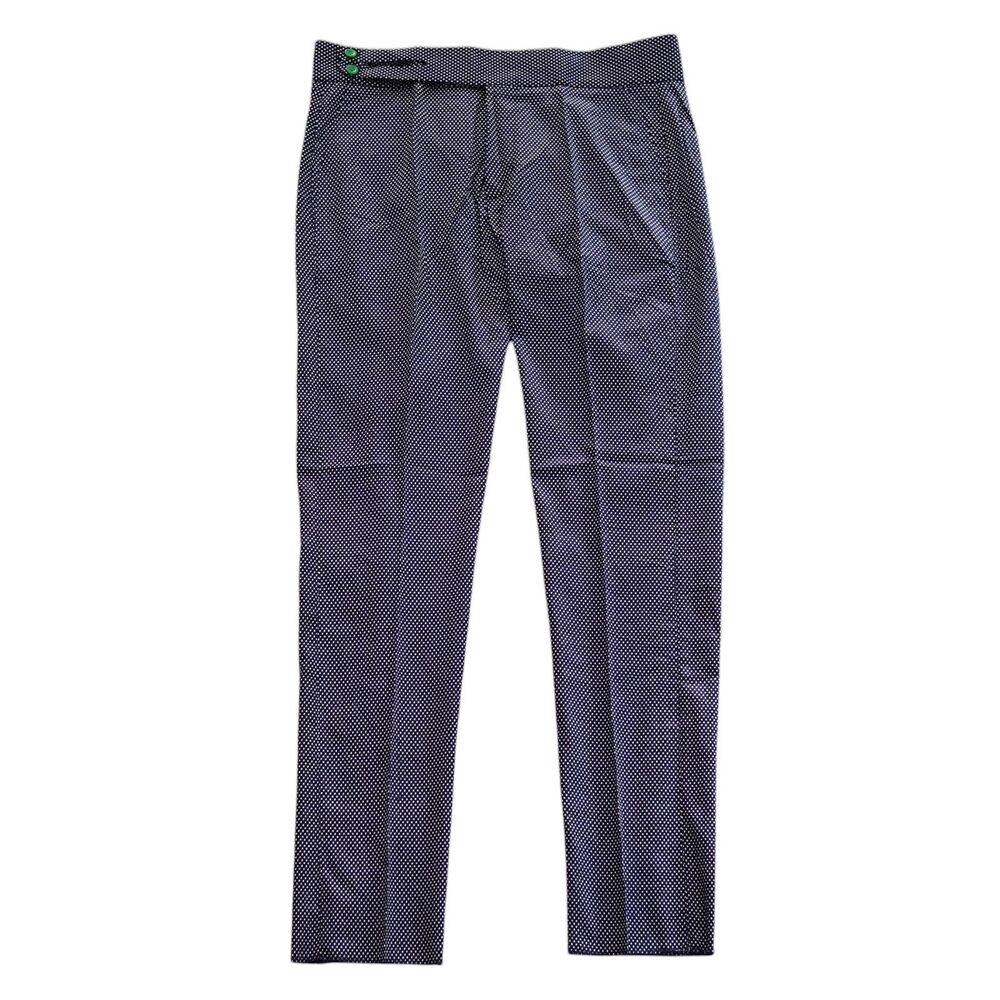 Mens 36 Navy White Polka Dot Gurkha Pants Cotton Flat Front Slim Fit Trousers
